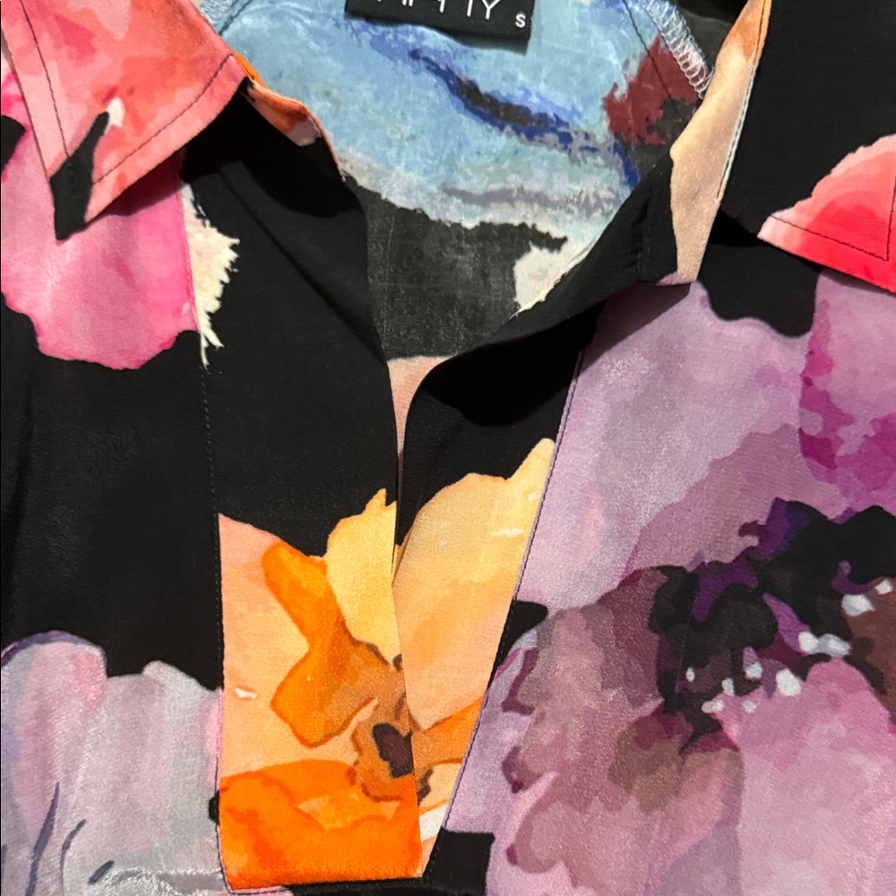 Black Floral Collared Long-Sleeve Blouse with Multicolor Blooms - Picture 7 of 11